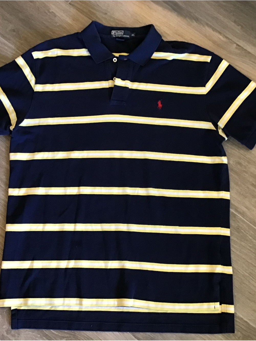 Polo by Ralph Lauren Navy Polo with Yellow Stripes and Red Pony Logo